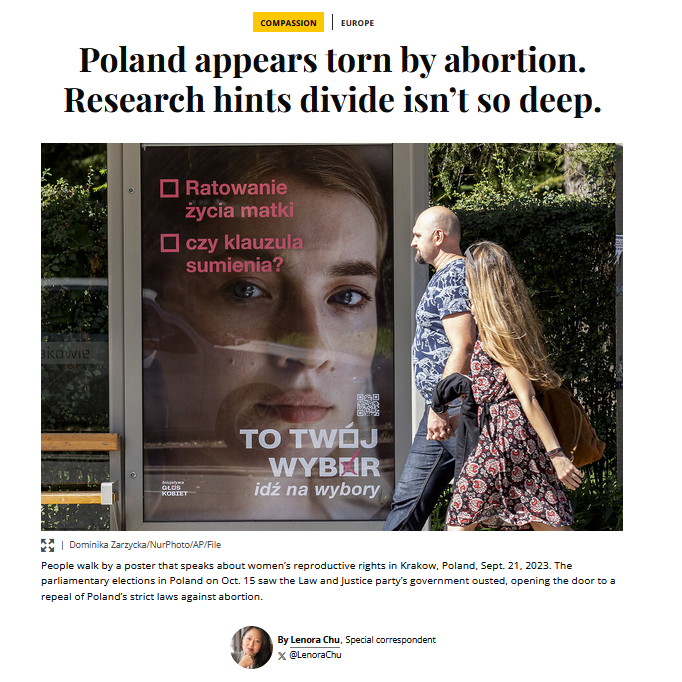 Screenshot of an article: Poland appears torn by abortion. Research hints divide isn’t so deep.